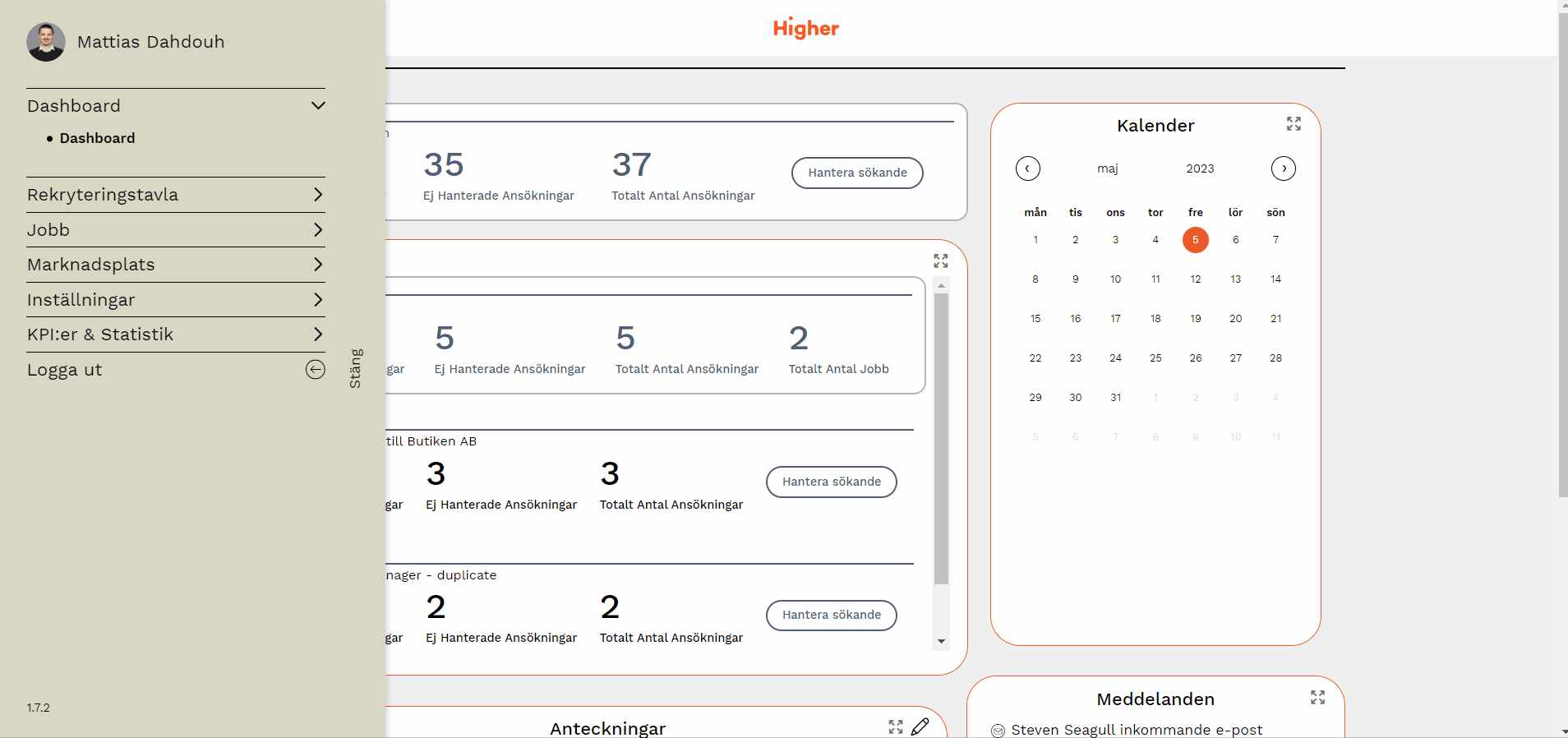 Rekryteringstavla - dashboard