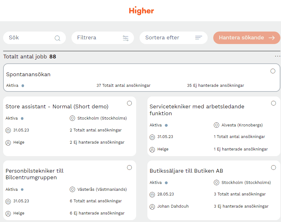 rekryteringstavla söka filtrera